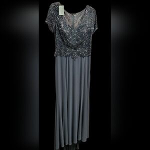 Elegant Gray Cap Sleeve Beaded Evening Dress Mother Of Bride Or Groom Dress